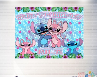 Stitch Birthday Party Backdrop Banner, Stitch and Angel Birthday Party, Lilo and Stitch Birthday Favors, Stitch and Angel, Stitch Party