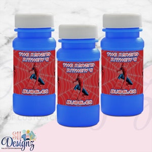 Spiderman Birthday Party Bubble Labels , Spiderman Party, Spiderman Birthday Bubbles