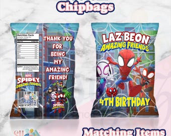 Spidey and his Amazing Friends Birthday Party Chip Bags , Spidey Party, Spidey Birthday,  Theme, Spidey