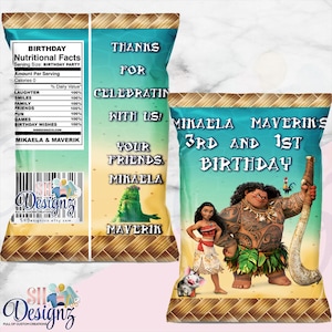 Moana Maui Birthday Party Chip Bags/ Moana Birthday Party, Maui Birthday Party, Moana, Maui image 1
