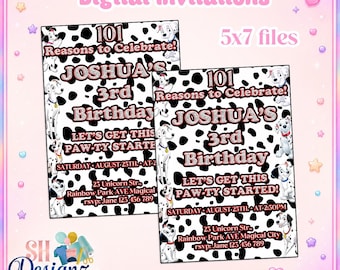 101 Dalmatians Birthday Invitation 5x7 Digital File