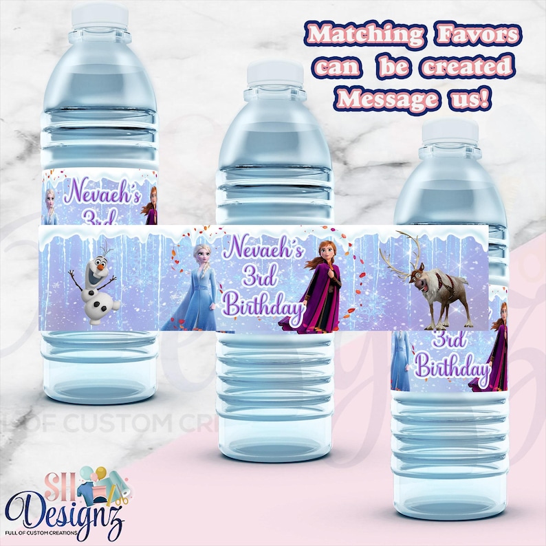 Frozen Water Bottle Labels- Frozen 2 Water Bottle Labels- Frozen Birthday Party- Frozen2 Birthday Party, Anna and Elza image 1