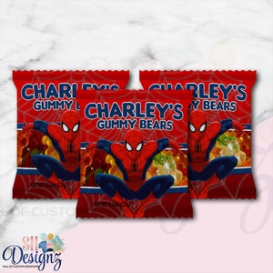 Spiderman Birthday Party Gummy Bear Snacks Favors Treats, Spiderman Party, Spiderman GB