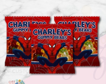 Spiderman Birthday Party Gummy Bear Snacks Favors Treats, Spiderman Party, Spiderman GB