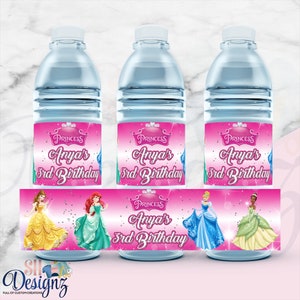 Princess Birthday Water Bottle Labels- Princess Birthday Water Labels- Princess Party-  Princess Birthday
