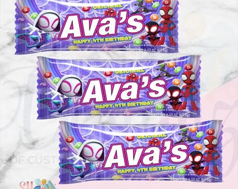 Ghost Spider Spidey and his Amazing Friends Birthday Party Candies, ( Digital)
