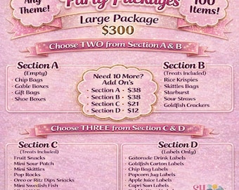 SHD Large Party Package -Snack Favors - Party Favors - Candy Favors -  Printed - Assembled