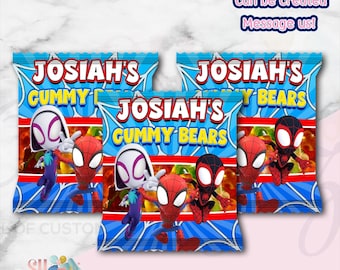 Spidey and Friends Birthday Party Gummy Bear Snacks Favors Treats, Spidey and Friends  Party, Spidey and Friends  GB