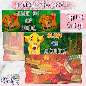 Lion King Treat Bag Labels- Lion King Birthday Party- Lion King Party Favors- Lion King-Slimy Yet Satisfying