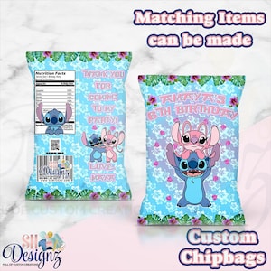 Bolsas de chips para fiesta de cumpleaños de Stitch, fiesta de cumpleaños de Stitch y Ángel, regalos de cumpleaños de Lilo y Stitch, Stitch y Ángel, fiesta de Stitch imagen 1
