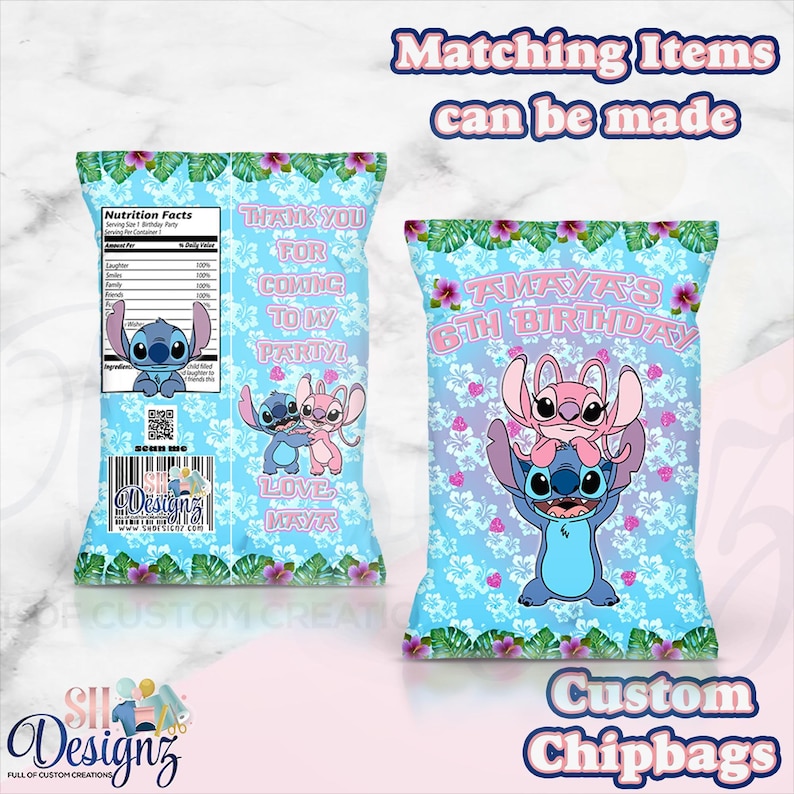 Bolsas de chips para fiesta de cumpleaños de Stitch, fiesta de cumpleaños de Stitch y Ángel, regalos de cumpleaños de Lilo y Stitch, Stitch y Ángel, fiesta de Stitch imagen 1