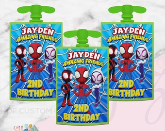 Spidey and friends Birthday Applesauce Labels- Spidey and friends Party- Spidey and friends Labels, Spidey and friends