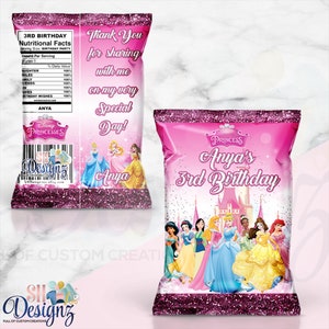 Princess Birthday Party Chip Bags, Princess Party Bags, Princess Birthday Theme,  Princess Birthday