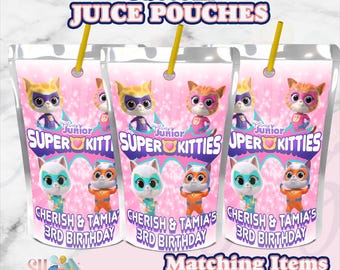 Super Kitties Birthday Juice Pouch Labels, Super Kitties Party, Super Kitties Birthday, Super Kitties Birthday Party, Super Kitties