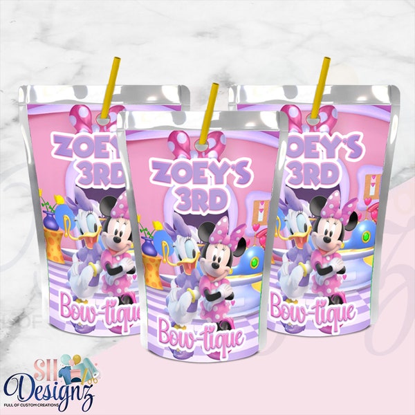 Minnie Mouse Bowtique Juice Labels, Minnie Boutique, Minnies Birthday, Minnie Mouse Birthday Party Minnie Mouse Party Favor