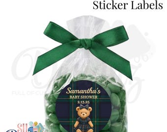 Preppy Plaid Baby Shower, Teddy Bear Shower Favor - Navy Plaid Baby Shower Favor ( Digital)