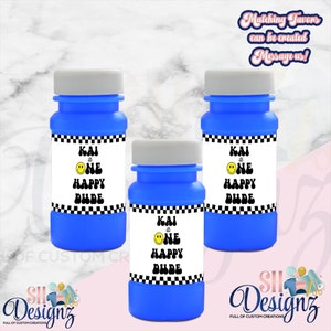 ONE HAPPY DUDE Birthday Bubble Labels | 1st Birthday Bubbles | Smiley Face Birthday Juice Labels | Happy Dude party favors