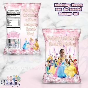 Princess Birthday Party Chip Bags, Princess Party Bags, Princess Birthday Theme,  Princess Birthday