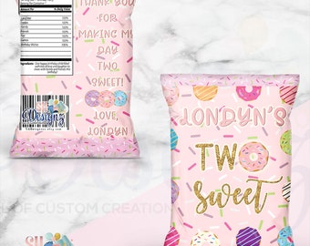 Two Sweet Chip Bags - Two Sweet Party - Two Sweet Birthday Party -Donut  Birthday Party - Two Sweet Theme- Two Sweet Birthday Theme