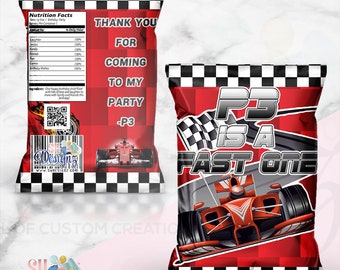 Race Car Birthday Party, Race Cars Party, Racers Chip Bags, Race car Birthday Theme, Cars Bags