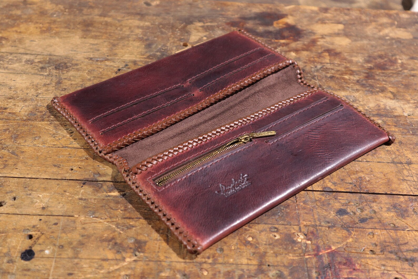 Monedero de cuero largo Inglés Tan Etsy