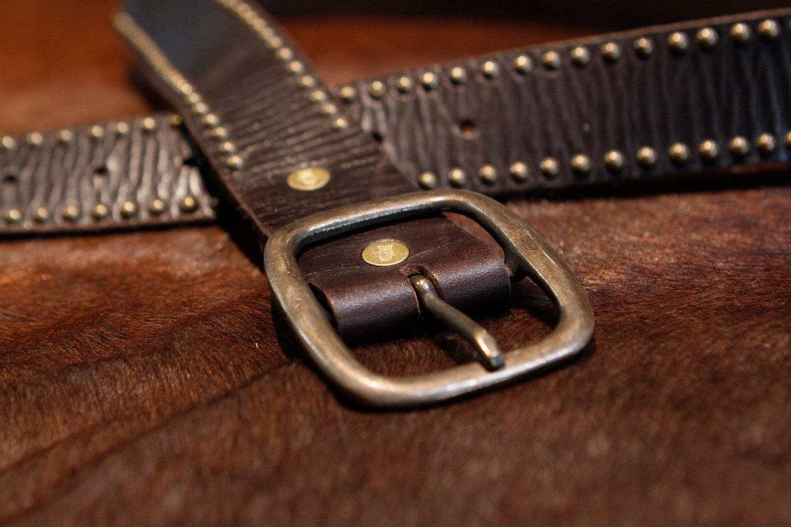 Classic Brown Studded Leather Belt Size 36 Handmade Studded Etsy