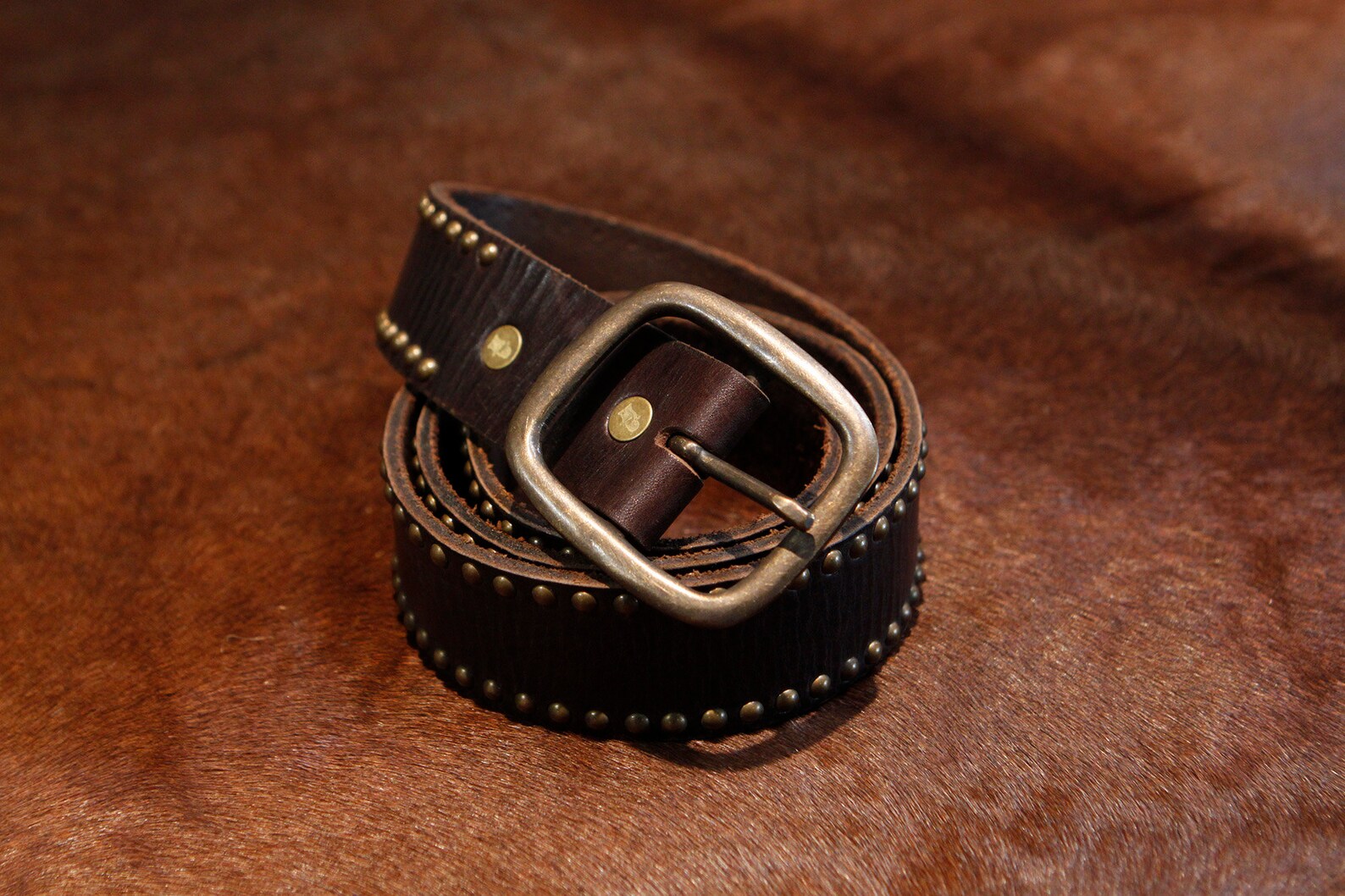 Classic Brown Studded Leather Belt Size 36 Handmade Studded Etsy
