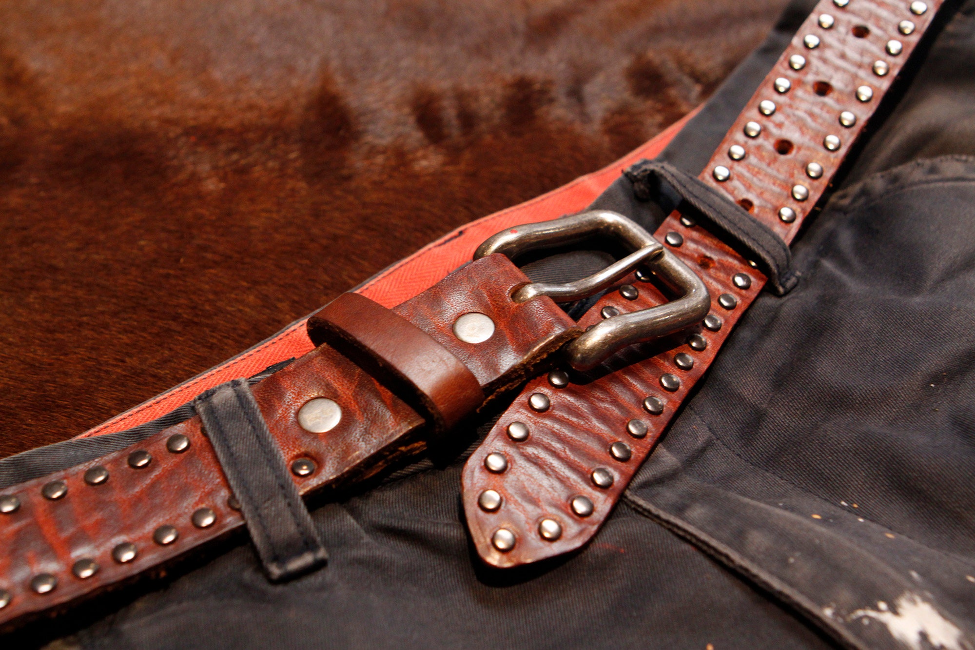 Handmade Leather Belt Brown Studded Leather Belt Size 30 Etsy