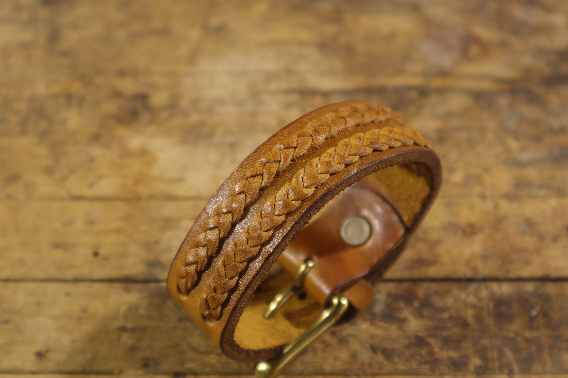 Men's Leather Cuff Braided Leather Cuff Tan Etsy