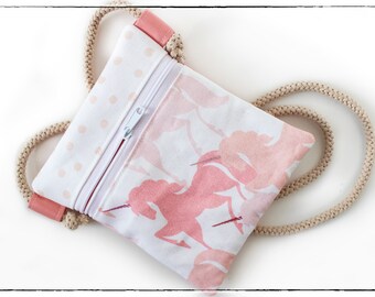 Brustbeutel, Kindertasche "Einhörner" Rosé-Lachs