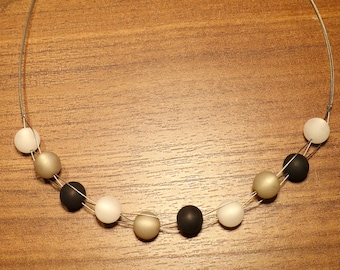 Perlenkette schwarz weiss grau Polariskette Halskette Collier Polaris Kette Halskette Perlenkette