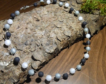Perlenkette 3-reihige weiss schwarz Polariskette Polaris Kette Halskette