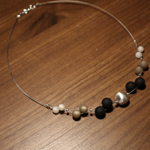 Polariskette weiss grau schwarz Polariskette mit Silberperle Halskette Collier Polaris Kette Halskette Perlenkette