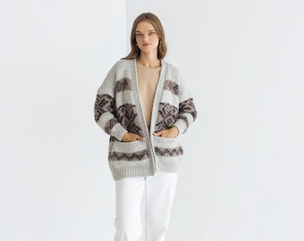 Alpaka Strickjacke Norwegermuster Damen Norweger Oversized Alpaka - Main Image