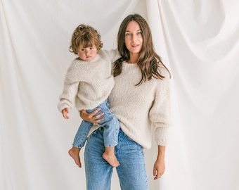 Matching Mommy and Me Cable Knit Sweaters, White Me & Mini Me Jumpers, Mother Son, Daughter Matching Pullover, Mommy And Me Outfit,Baby Gift