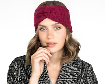 Merino wool headband, knit ear warmer, burgundy turban, bordeaux headband, claret knitted truban, winter accessories, knit head wrap, gift