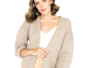 Cardigan en mohair, pull en mohair, pull en alpaga, cardigan duveteux, pull surdimensionné, cardigan surdimensionné, cardigan épais, cardigan de mariage