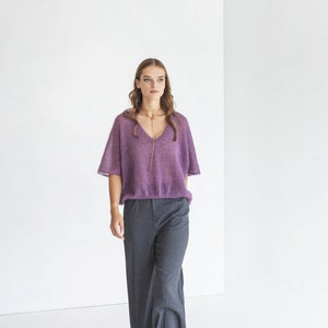 Purple mohair knit blouse