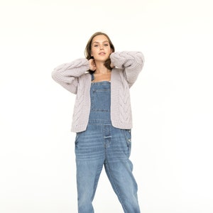 Light purple calbe knit cardigan, chunky knit cardigan, oversized alpaca and wool sweater. image 2