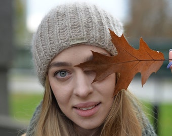 READY TO SHIP. Lovely women's mohair hat. Warm winter knit hat. Beige slouchy beanie.