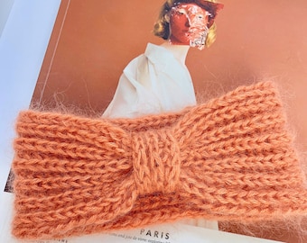 Orange knitted headbond, winter ear warmer, mohair turban, gifts for women, winter accessories, soft earmuff