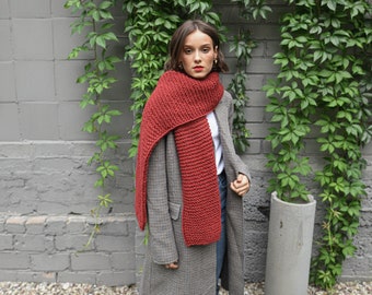 Bordeaux alpaca wool scarf, cherry red chunky knit long scarf, oversize neck warmer, knitted shawl for women, blanket unisex scarves, gift