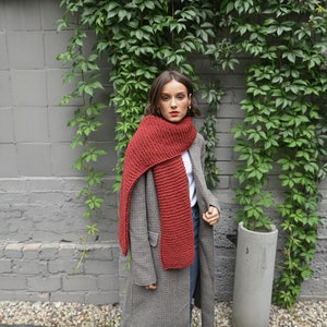 Bordeaux alpaca wool scarf, cherry red chunky knit long scarf, oversize neck warmer, knitted shawl for women, blanket unisex scarves, gift