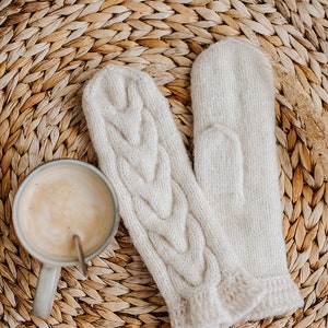 White  alpaca wool mittens, winter gloves, woolen gloves, mitts, cable gloves, alpaca mittens, arm warmers, knit mittens, sweater mittens