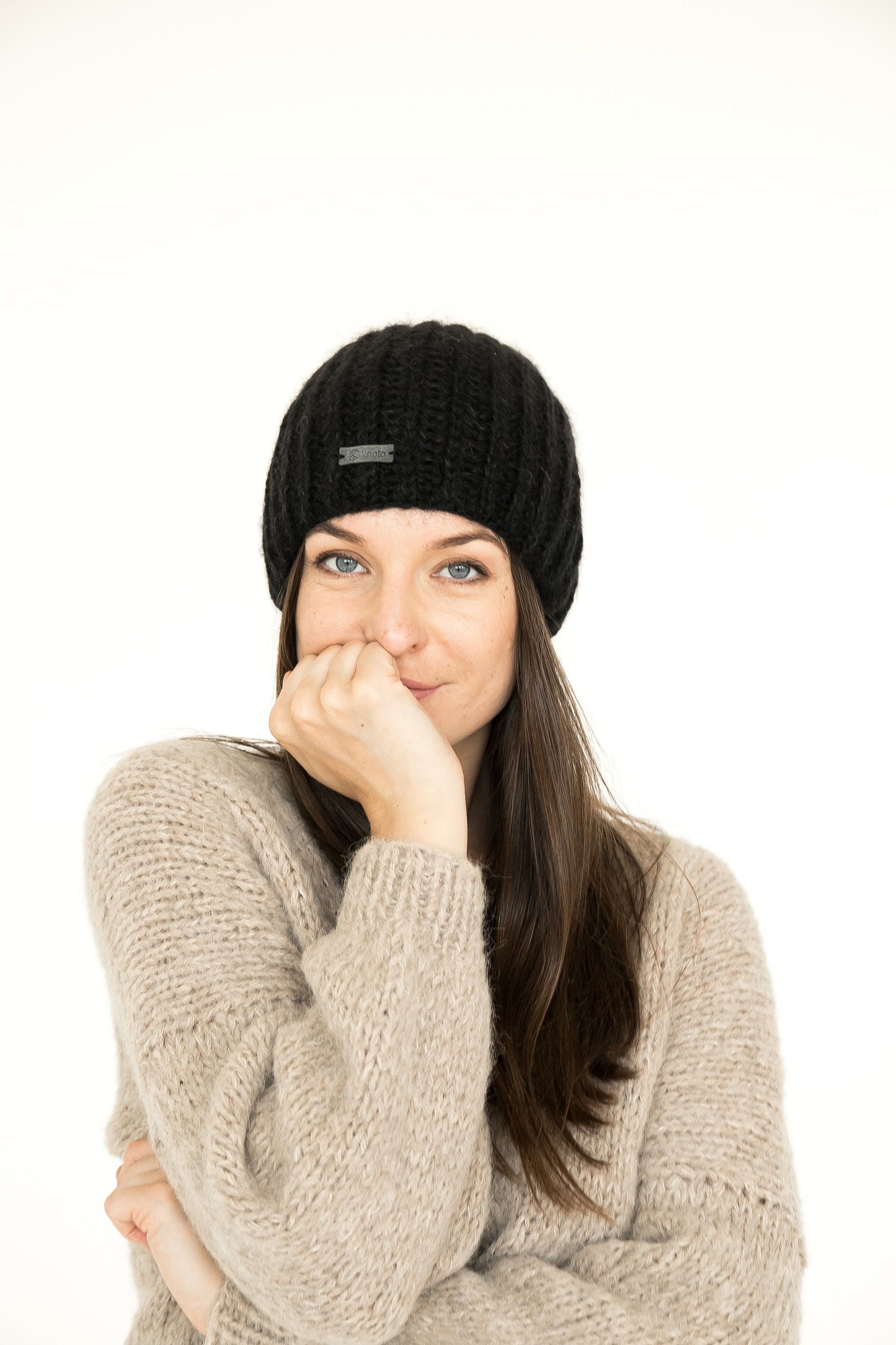 Mohair Hat. Warm Black Knit 