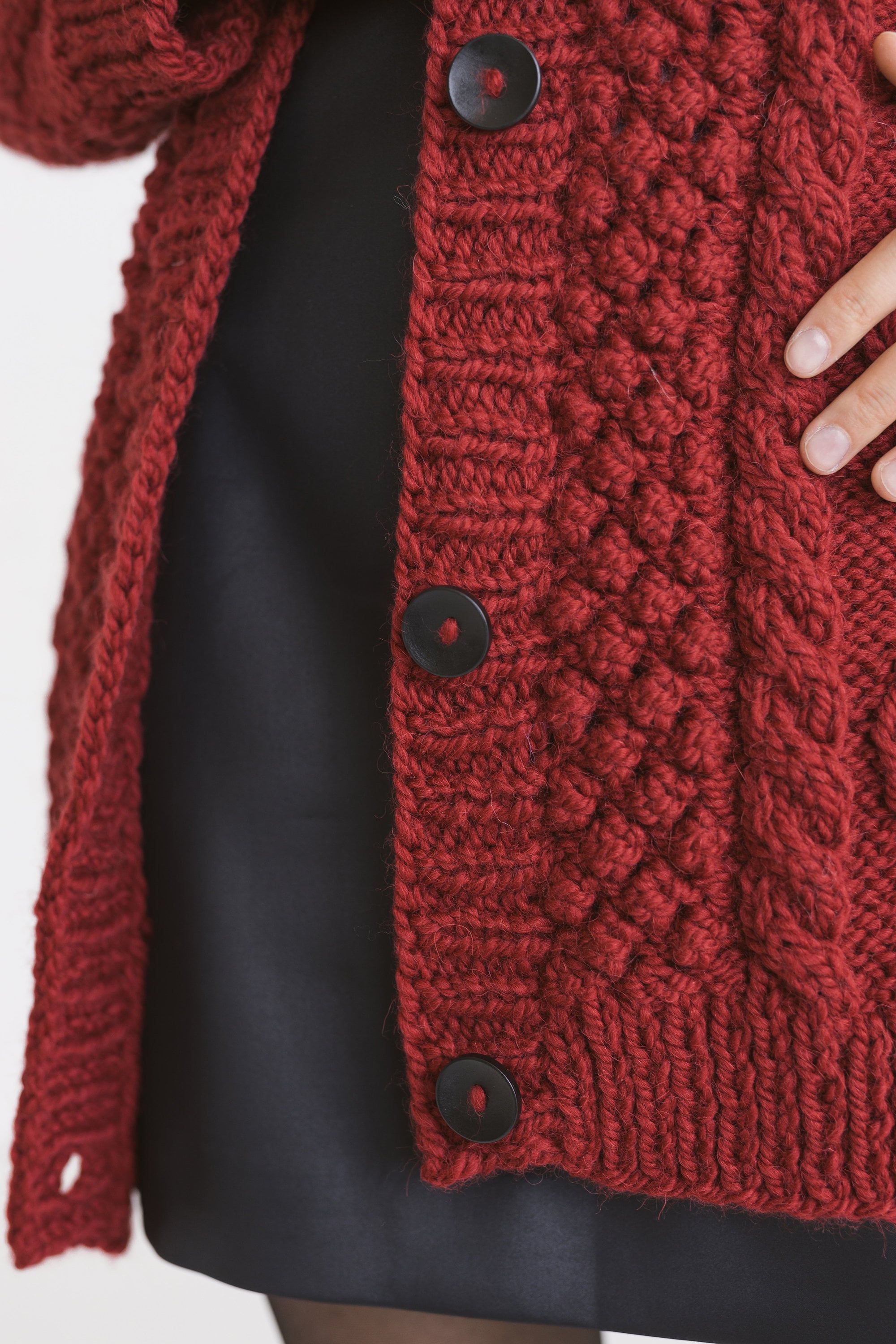 Dark Red Oversized Alpaca Cardigan With Buttons, Burgundy
