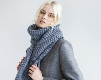 Beige Super Chunky Knit Alpaca Wool Scarf for Woman, Camel Brown