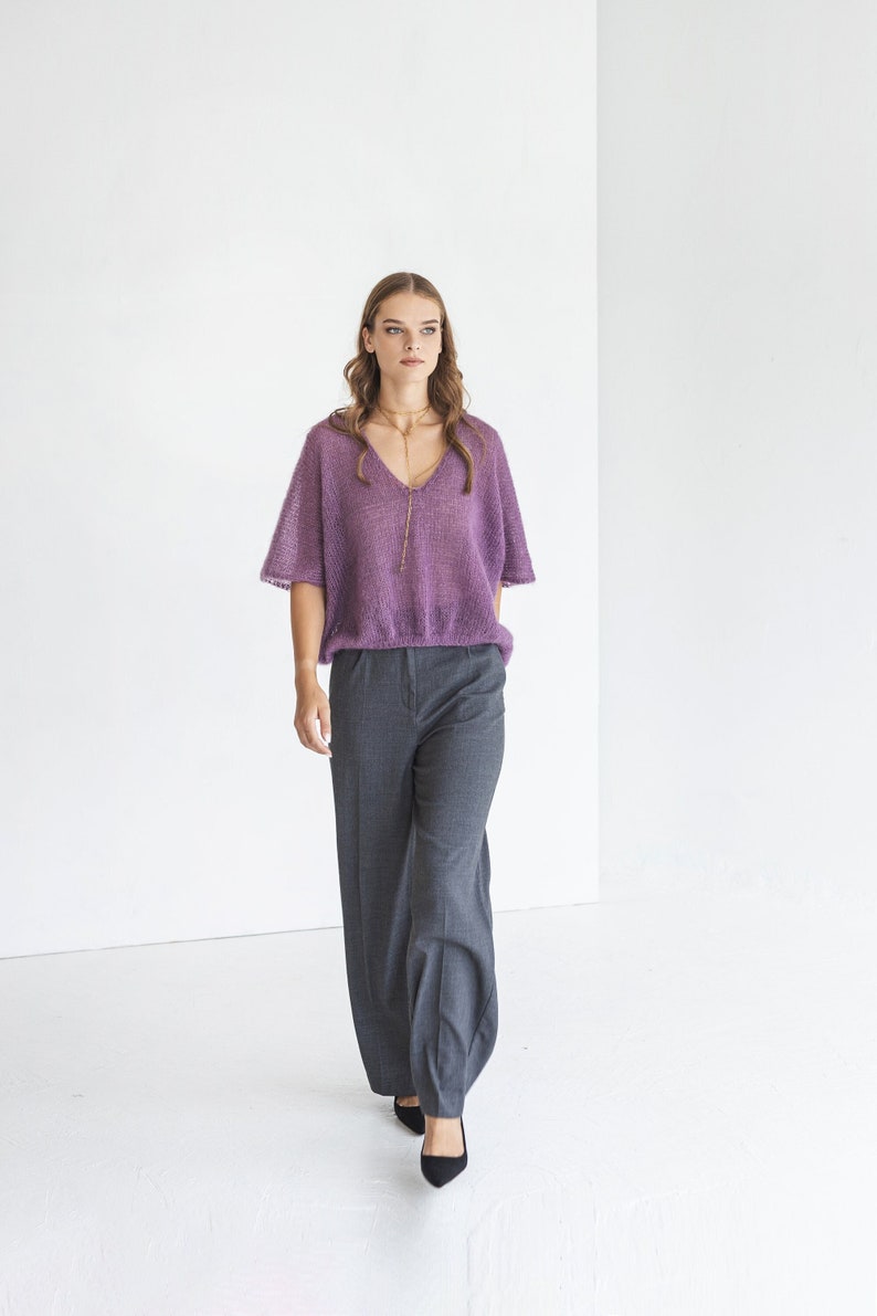 Purple mohair knit blouse