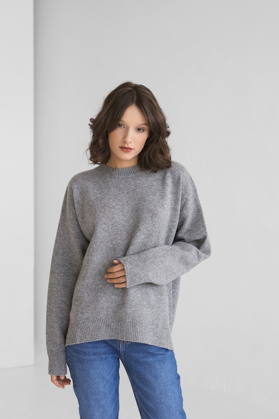 Grey Knitted Merino Wool Oversized Women's Pullover - Etsy