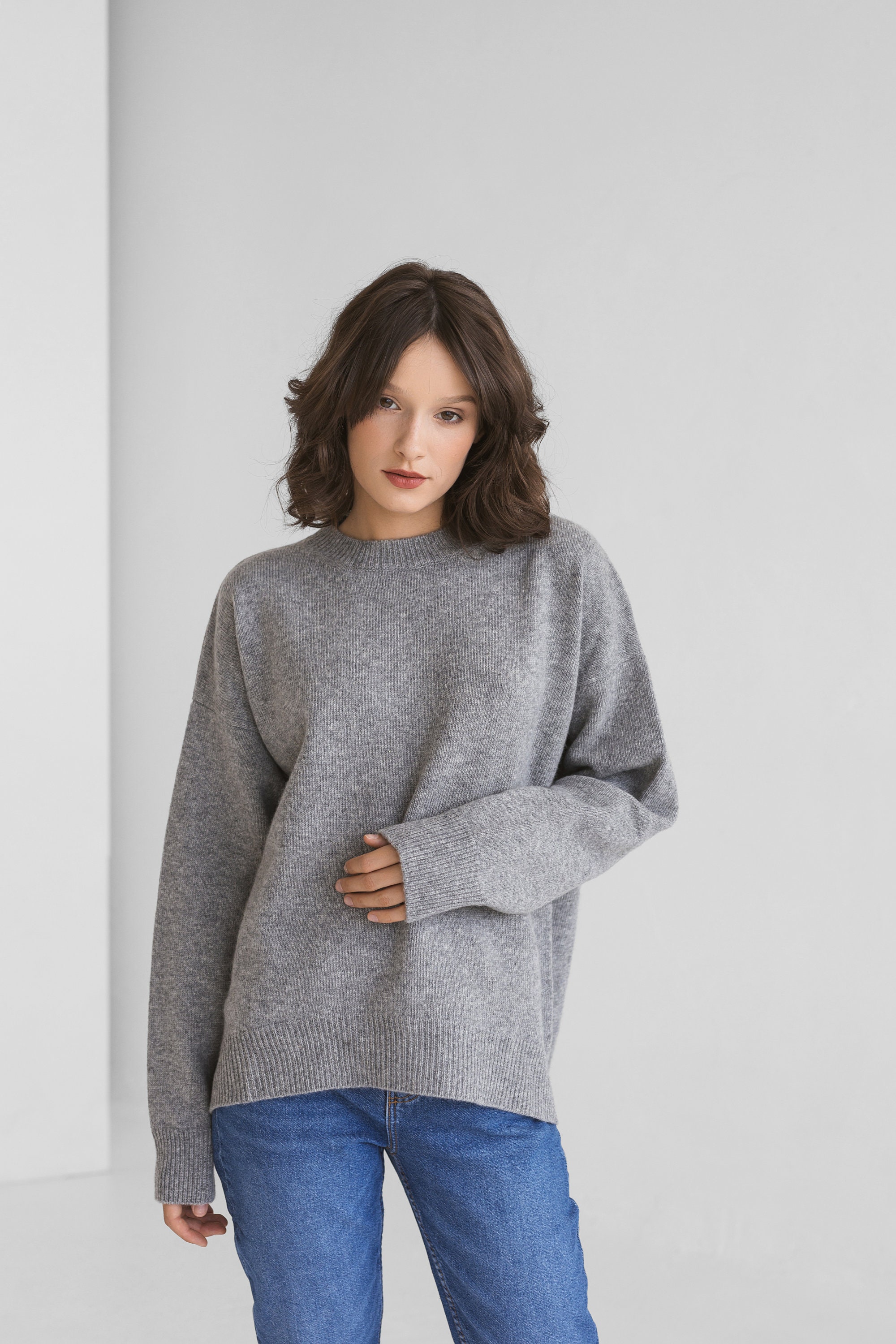 Grey Knitted Merino Wool Oversized Women's Pullover - Etsy